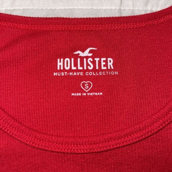 Hollister S Red Ribbed Cotton Crewneck Short Sleeve Tee Ruffle Hem & Sleeve - Picture 8 of 10